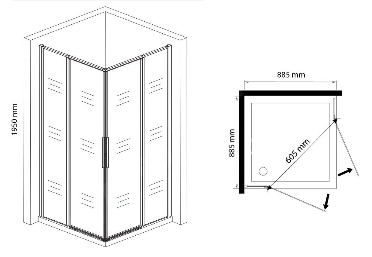 Lansanit LitLUX Slim Tadao - Douchecabine Black Line 900x900 Mm, Mat Zwart/helder Glas PRD99-B - Afbeelding 2