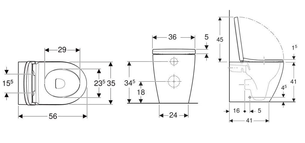 Geberit ICon - Staand Toilet Met SoftClose Wc-zitting, Horizontale Afvoer, Rimfree, Wit 502.383.JT.1 - Afbeelding 2