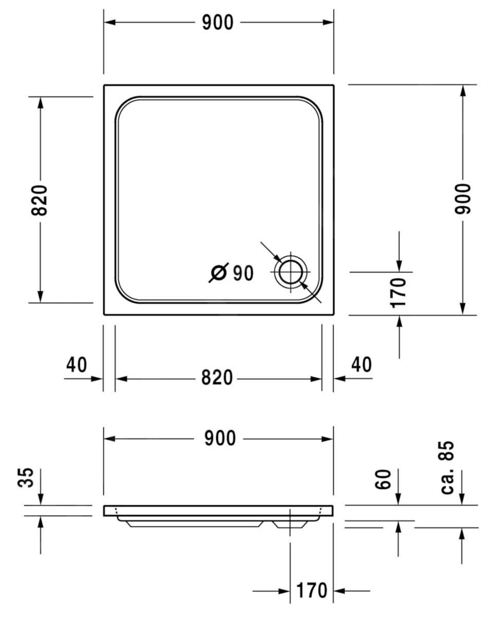 Duravit D-Code - Douchebak 900x900 Mm, Anti-slip, Alpine Wit 720102000000001 - Afbeelding 2