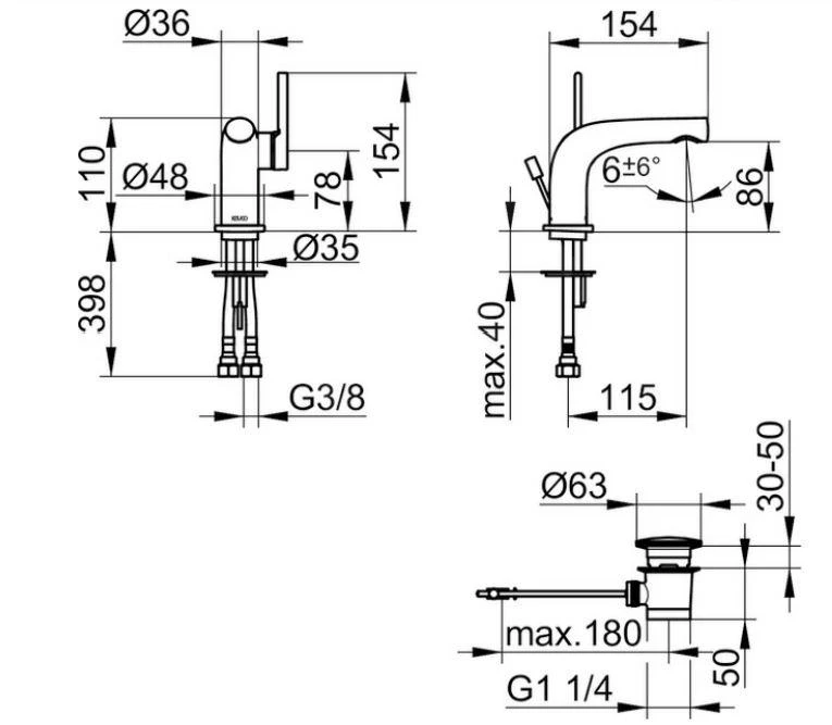 Keuco Edition 400 - Wastafelkraan Met Afvoergarnituur, Zwart Chroom Geborsteld 51504130000 - Afbeelding 2