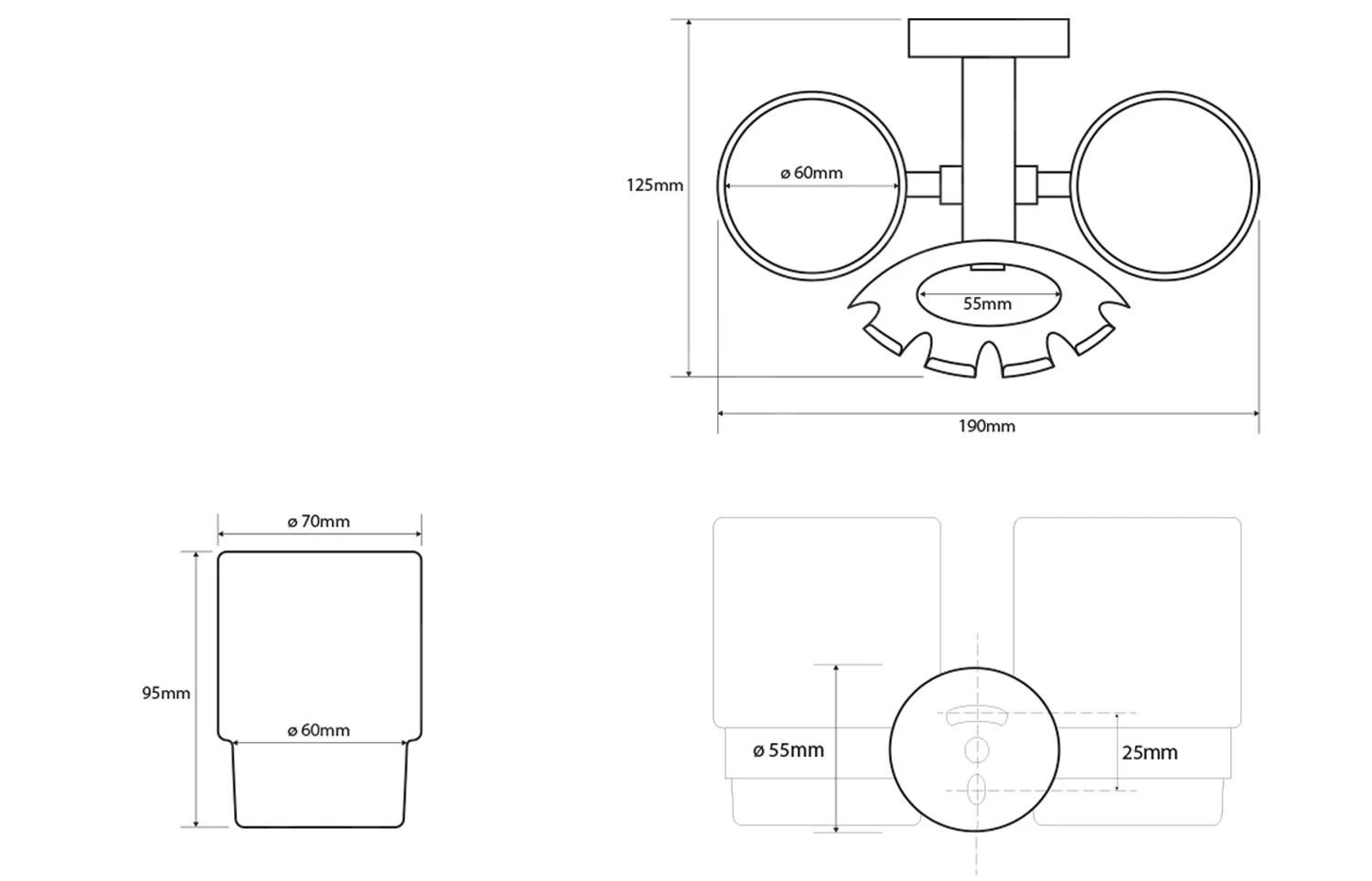 Sapho X-Round - Glashouder Dubbel, Glas/chroom XR900 - Afbeelding 2