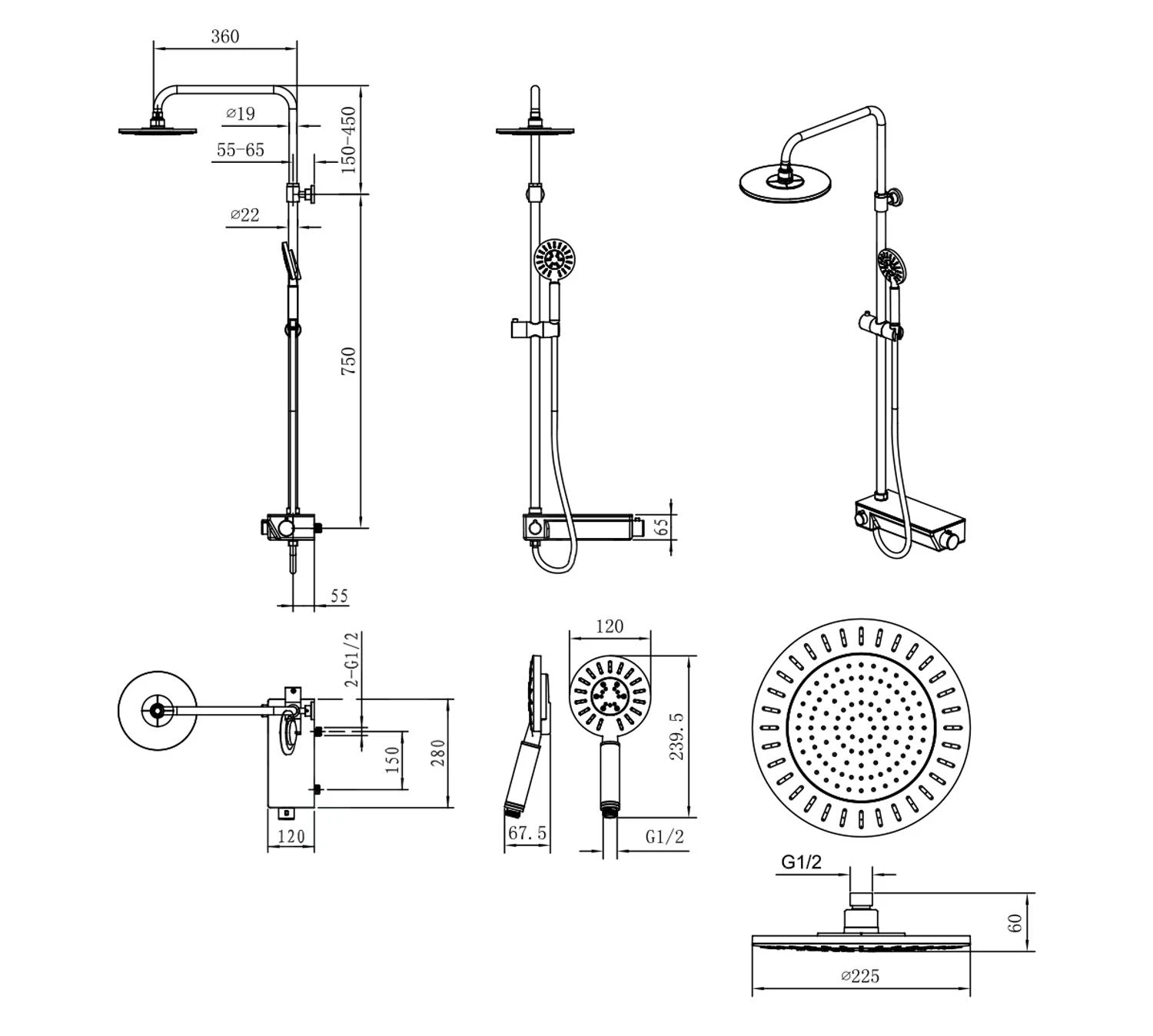 Sapho Douches - Liam 210 Doucheset Met Thermostaat, 3jet, Chroom LP139 - Afbeelding 2