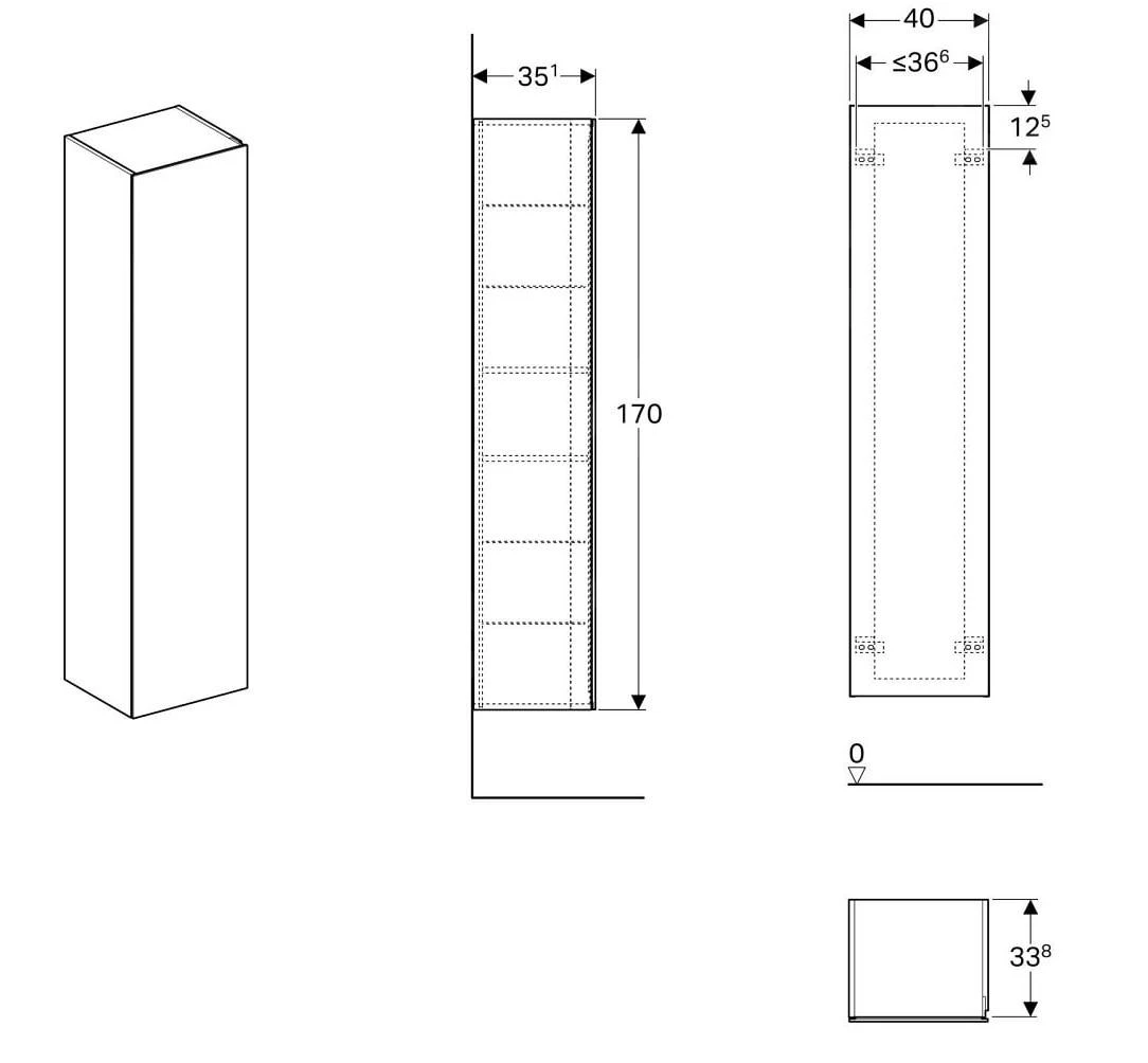 Geberit Xeno 2 - Hoge Kast 1700x400 Mm, Binnenspiegel, Grijs 500.503.43.1 - Afbeelding 2