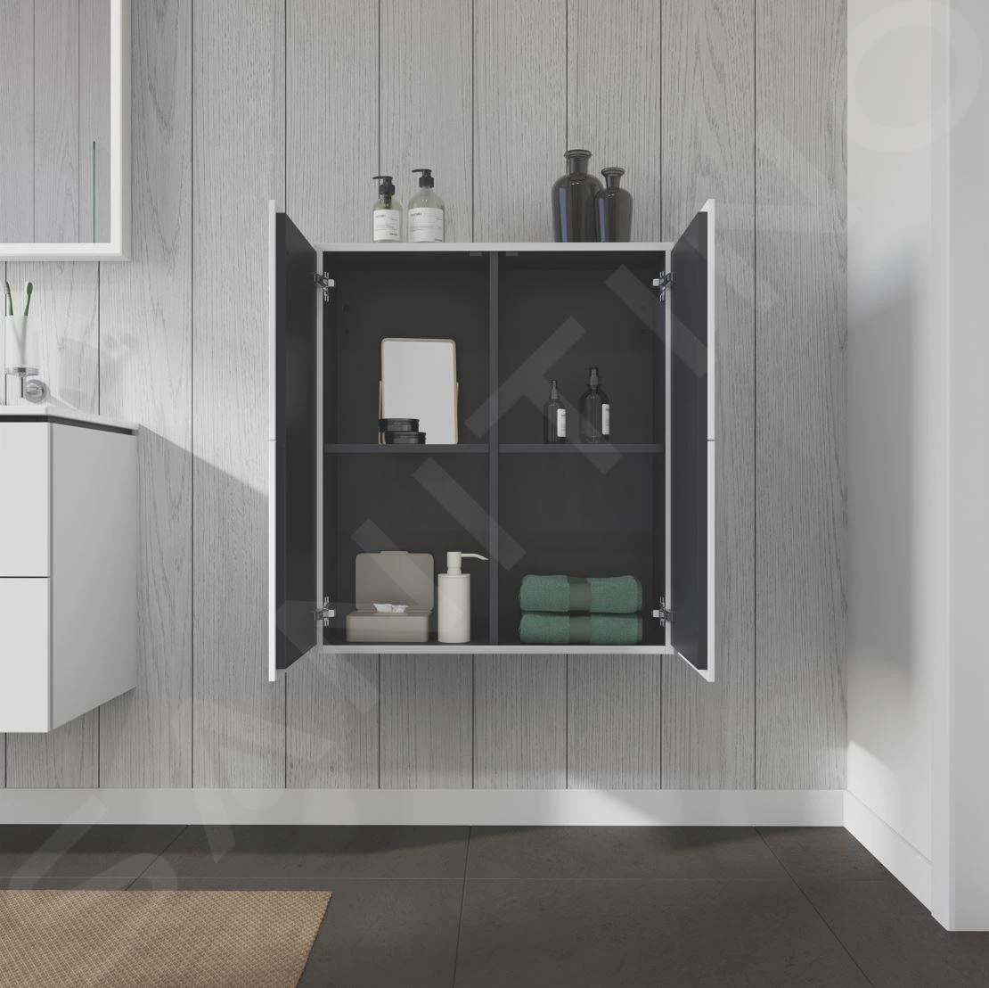 Duravit L-Cube - Hoge Badkamerkast 800x700x243 Mm, 2 Deuren, Glanzend Wit LC116702222 - Afbeelding 4