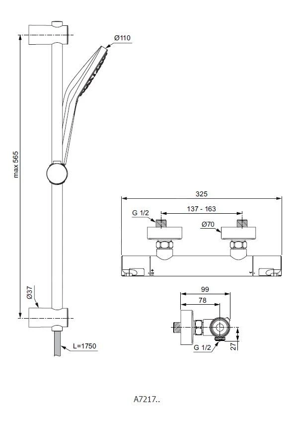 Ideal Standard CeraTherm - T50 Doucheset Met Thermostaat, 3-jets, Chroom A7217AA - Afbeelding 2