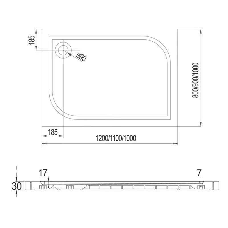 Mereo Douchebakken - Douchebak 1100x900 Mm, Gelcoat, Wit CV83M - Afbeelding 2