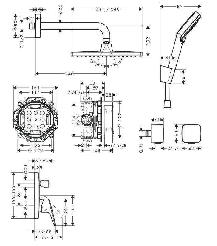 Hansgrohe Crometta - Doucheset E 240, Met Logis Inbouwkraan, Chroom 27957000 - Afbeelding 2