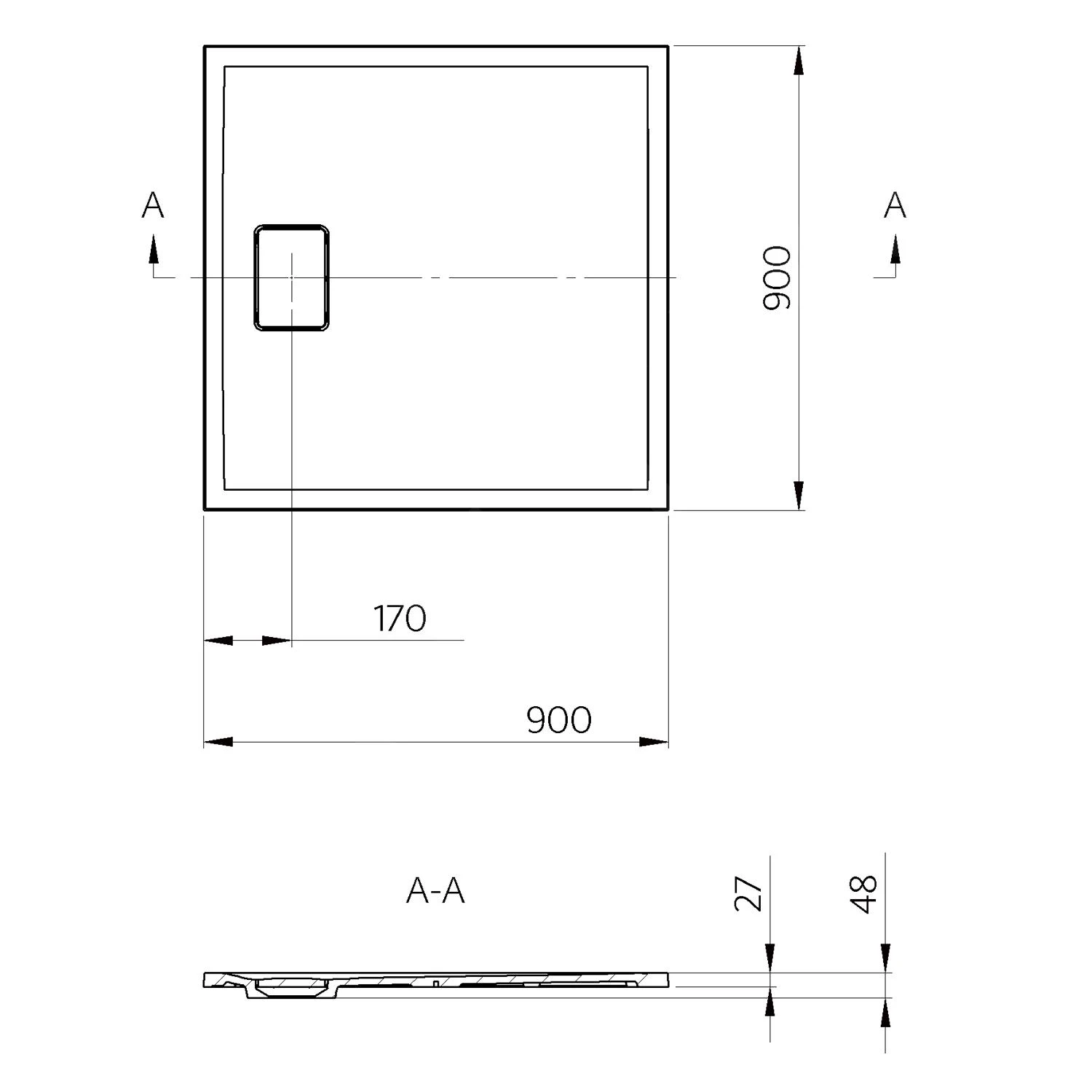Sapho Acora - Douchebak 900x900 Mm, Gegoten Marmer, Decor Witsteen AC002 - Afbeelding 2