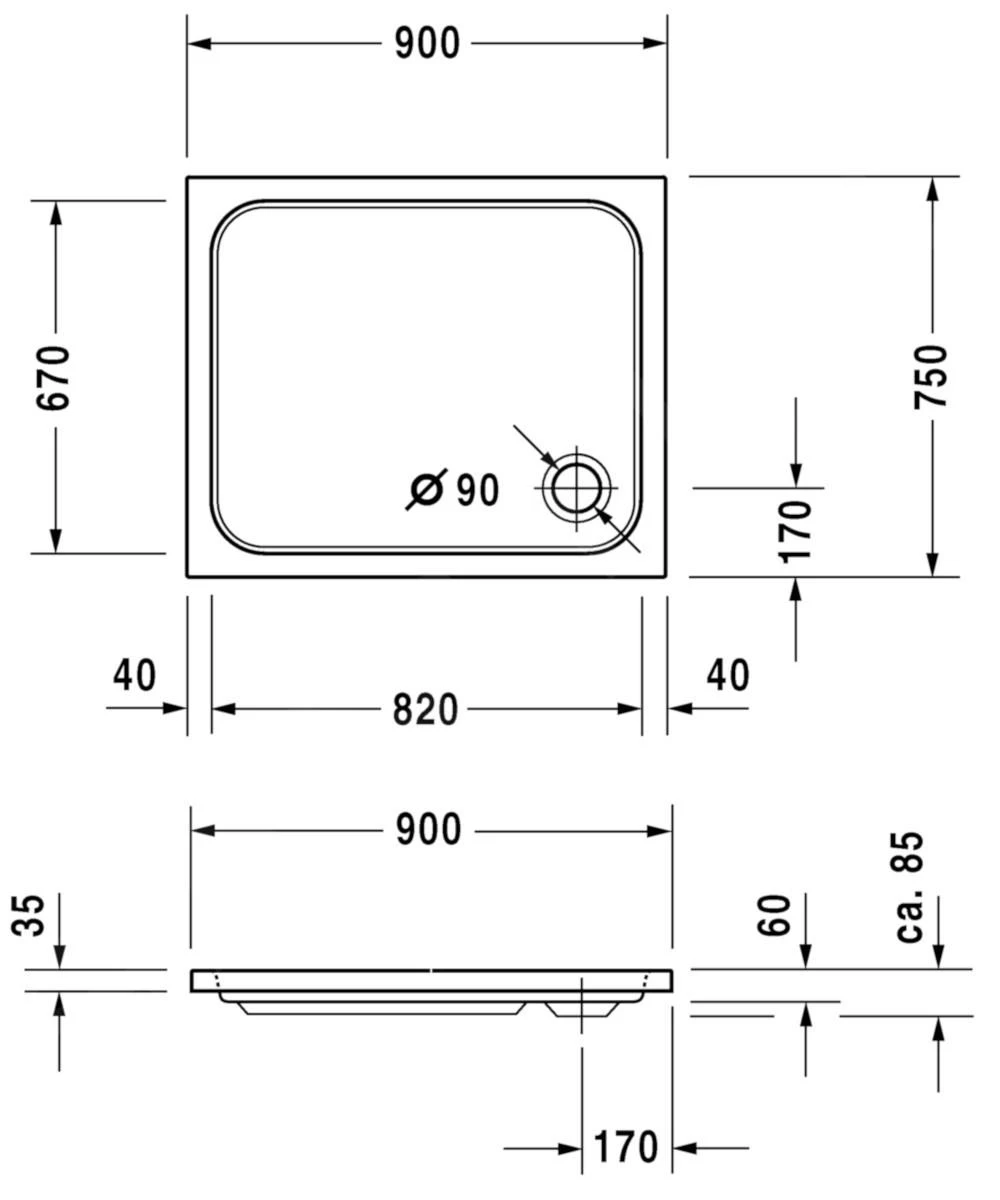 Duravit D-Code - Douchebak 900x750 Mm, Antislip, Alpine Wit 720104000000001 - Afbeelding 2