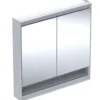 Geberit ONE - Spiegelkast Met LED-verlichting, 900x900x150 Mm, 2 Deuren, Met Nis, Aluminium 505.833.00.1
