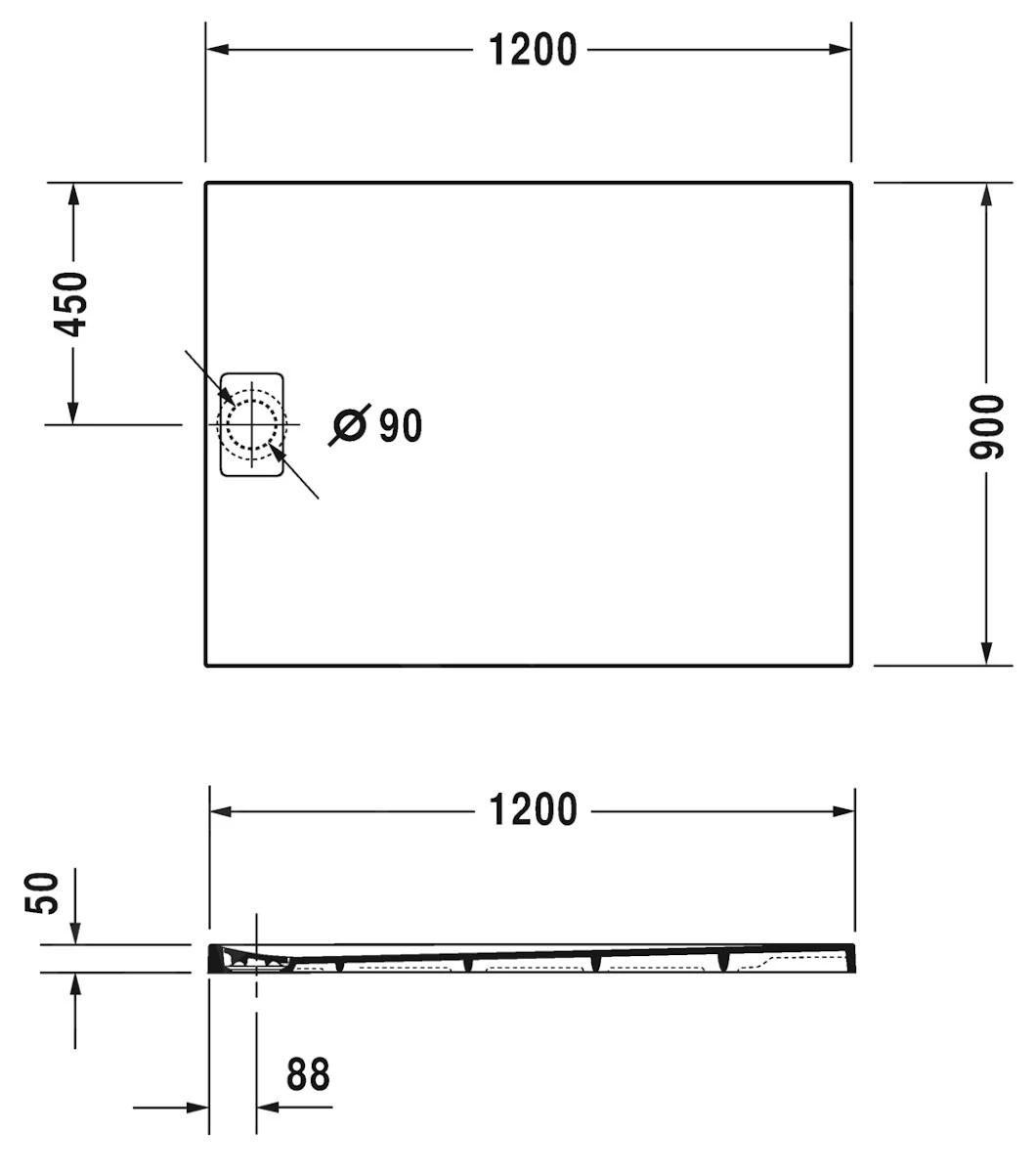 Duravit Stonetto - Douchebak 1200x900 Mm, Antraciet Mat 720149680000000 - Afbeelding 2
