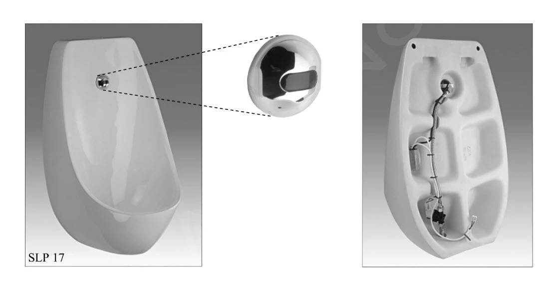 Sanela Elektronische Urinoirs - Domino Urinoir Met Infrarood Spoelsysteem, Elektronica ALS, Voeding 230V AC/24V DC, Wit SLP 17 - Afbeelding 3