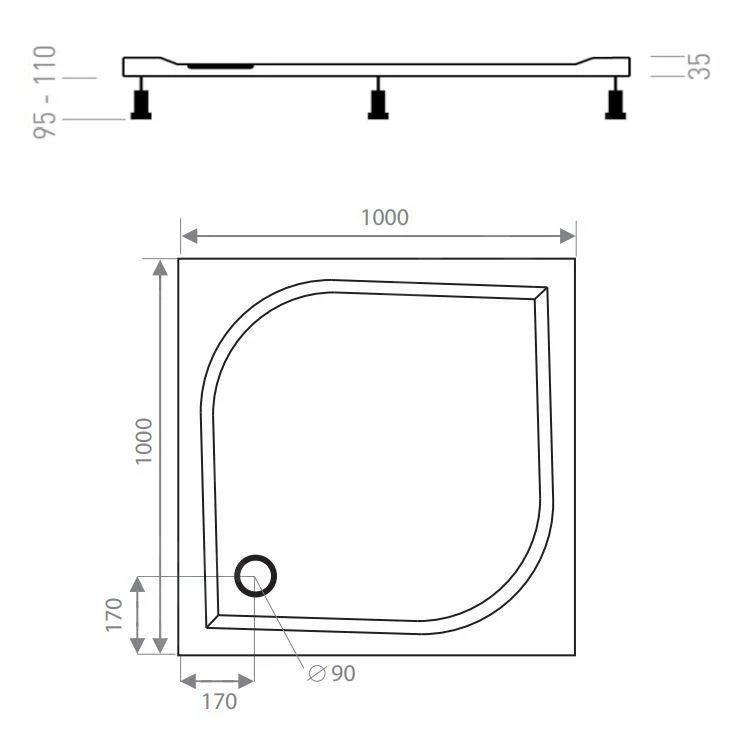 Lansanit LitEX - Douchebak 1000x1000 Mm, Wit LITEX-100C - Afbeelding 2
