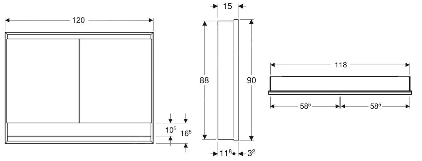 Geberit ONE - Spiegelkast Met LED-verlichting, 1200x900x150 Mm, 2 Deuren, Met Nis, Inbouw, Aluminium 505.825.00.1 - Afbeelding 2