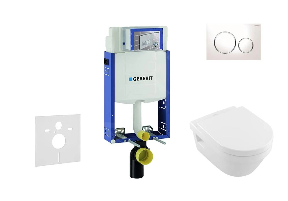 Geberit Kombifix - Set Voorwandinstallatie, Toilet En Zitting Villeroy & Boch, Bedieningspaneel Sigma20, DirectFlush, SoftClose, CeramicPlus, Wit/chroom 110.302.00.5 NB4