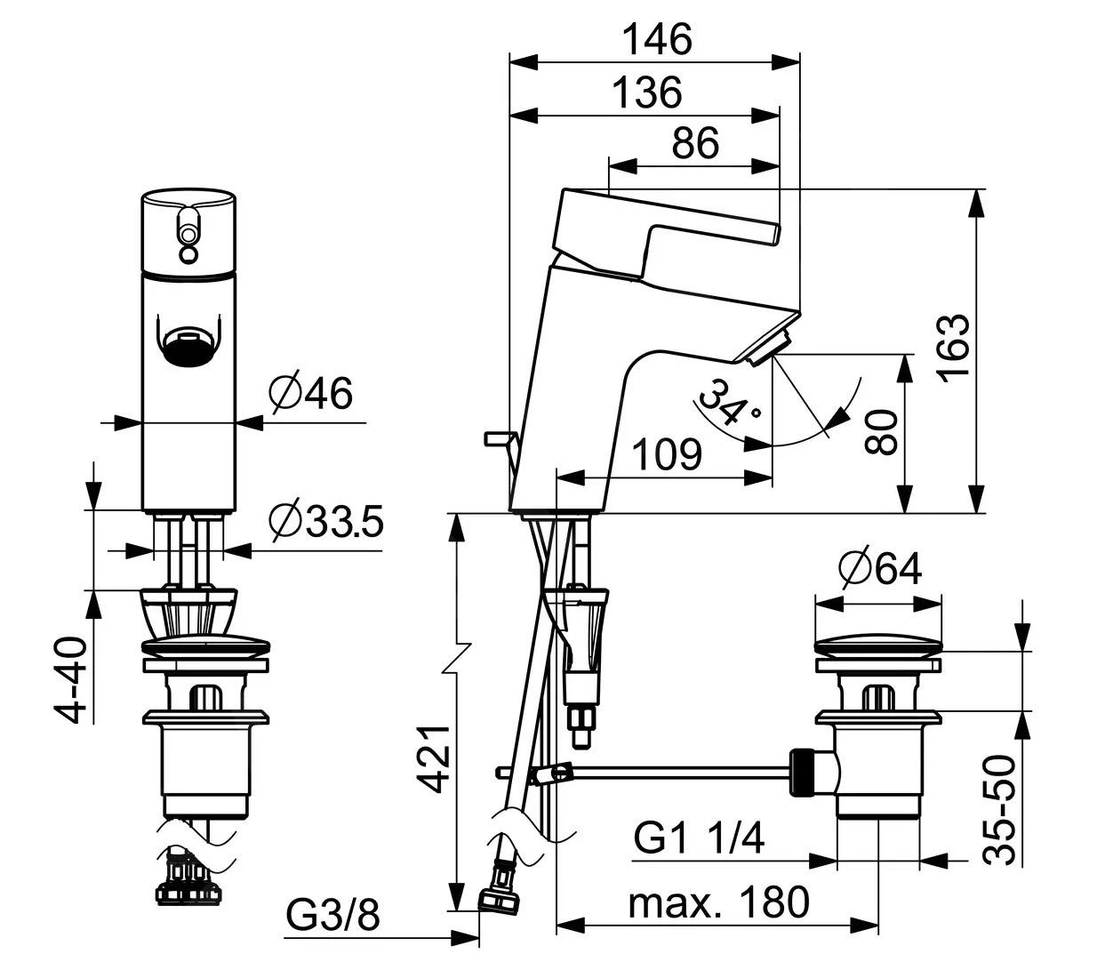Hansa Vantis - Wastafelkraan Met Waste, Chroom 52402267 - Afbeelding 2