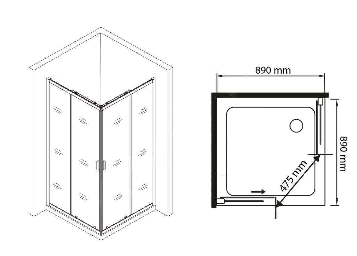 Lansanit LitIN Vati - Douchecabine 4 Delig 900x900 Mm, Glanzend Aluminium/helder Glas CR99-190-C - Afbeelding 2