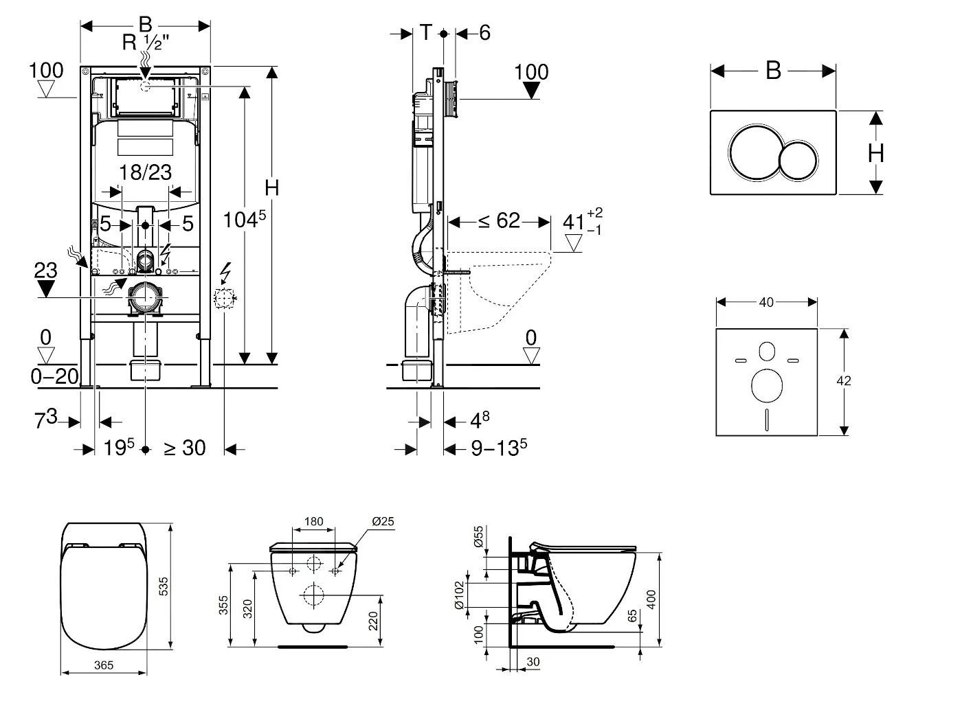 Geberit Duofix - Set Voorwandinstallatie, Toilet En Zitting Ideal Standard Tesi, Bedieningspaneel Sigma01, Aquablade, SoftClose, Alpine Wit 111.300.00.5 NU1 - Afbeelding 2