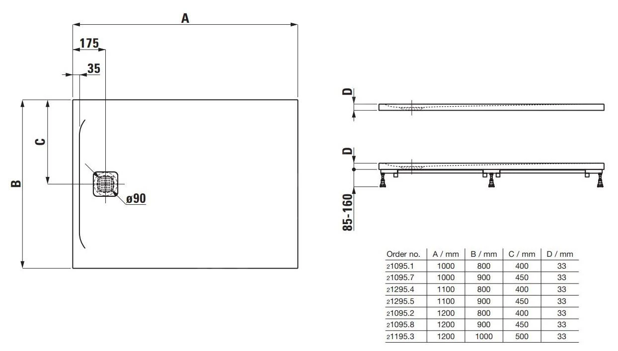 Laufen Pro - Douchebak 1200x1000 Mm, Lichtgrijs H2119530770001 - Afbeelding 2