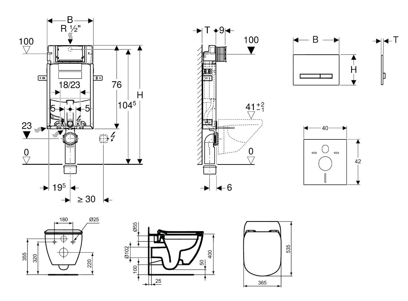 Geberit Kombifix - Inbouwreservoir Voor Hangend Toilet Met SIGMA50 Bedieningsknop, Alpine Wit + Ideal Standard Tesi - Hangend Toilet En Wc-bril 110.302.00.5 NF8 - Afbeelding 2