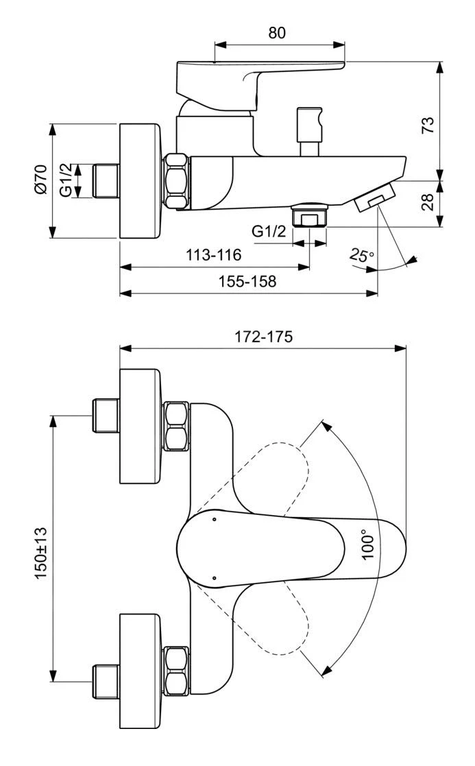Ideal Standard Cerafine O - Opbouw Badkraan, Mat Zwart/chroom BC500U4 - Afbeelding 2