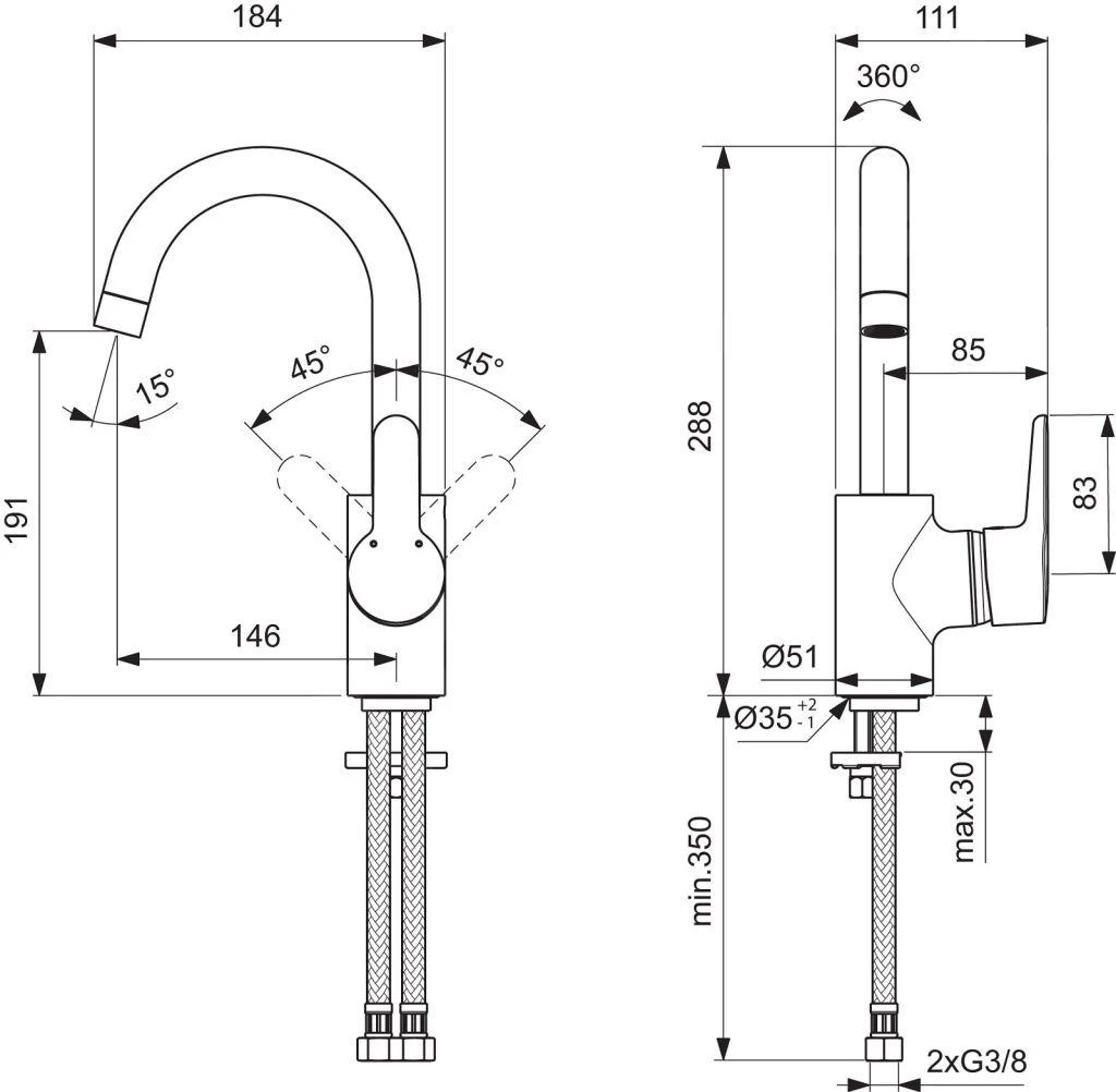Ideal Standard Connect Blue - Wastafelkraan, Met Draaibare Uitloop, Chroom B9933AA - Afbeelding 2