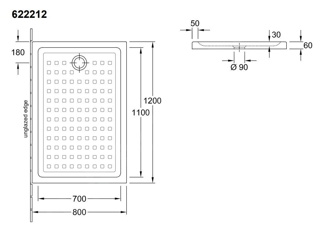 Villeroy & Boch O.novo - Douchebak, 800x1200 Mm, Alpine Wit 62221201 - Afbeelding 2