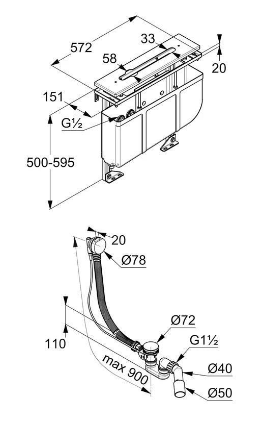 Kludi Rotexa - Set- Afvoergarnituur En Inbouwdeel Voor 3-gats Badrandcombinatie 7881205-00 - Afbeelding 2