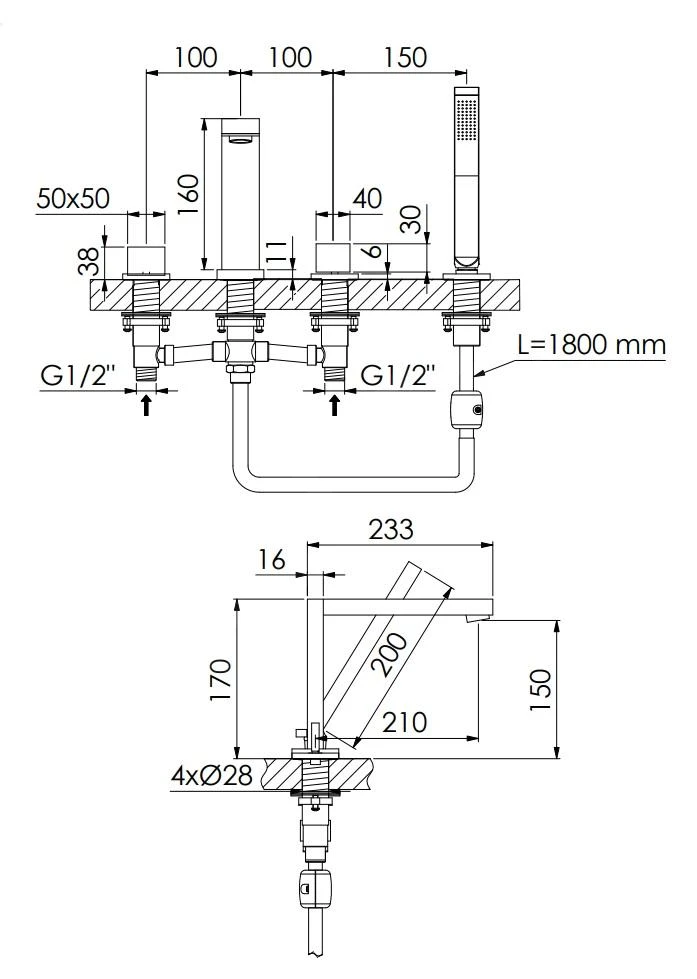 Steinberg 160 - Badrandkraan, 4-gats Installatie, Geborsteld Nikkel 160 2402 BN - Afbeelding 2