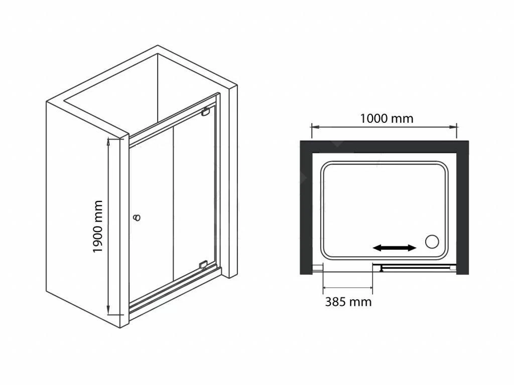 Lansanit LitEX Paolo - Douche Schuifdeur 1000 Mm, Glanzend Aluminium/mat Glas SF10-190-M - Afbeelding 2