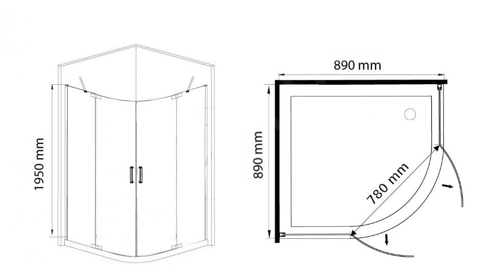 Lansanit LitLUX Brix - Douchecabine 4 Delig 900x900 Mm, Glanzend Aluminium/helder Glas HHY99-4 - Afbeelding 2