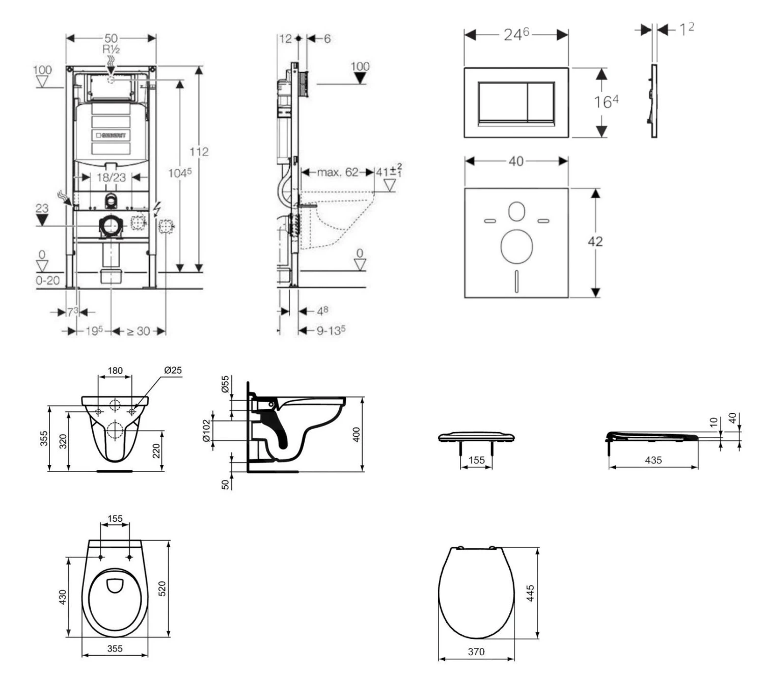 Geberit Duofix - Set Voorwandinstallatie, Closet Alpha Met WC-zitting, SIGMA30 Bedieningsknop, Mat Chroom/chroom 111.300.00.5 NR7 - Afbeelding 2