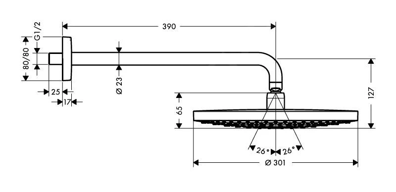 Hansgrohe Raindance Select S - Hoofddouche 300 Mm, 2jet, Douchearm 390 Mm, Wit/chroom 27378400 - Afbeelding 2