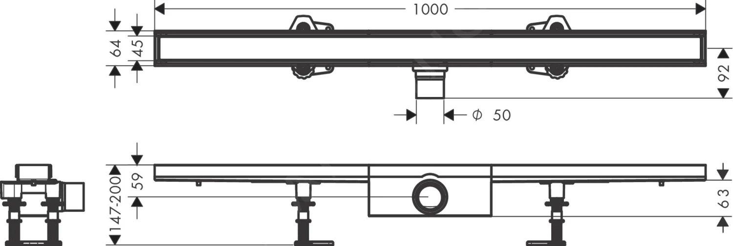 Hansgrohe RainDrain Compact - Douchegoot 100 Cm Voor Tegelvloer, Met Rooster 56183000 - Afbeelding 2