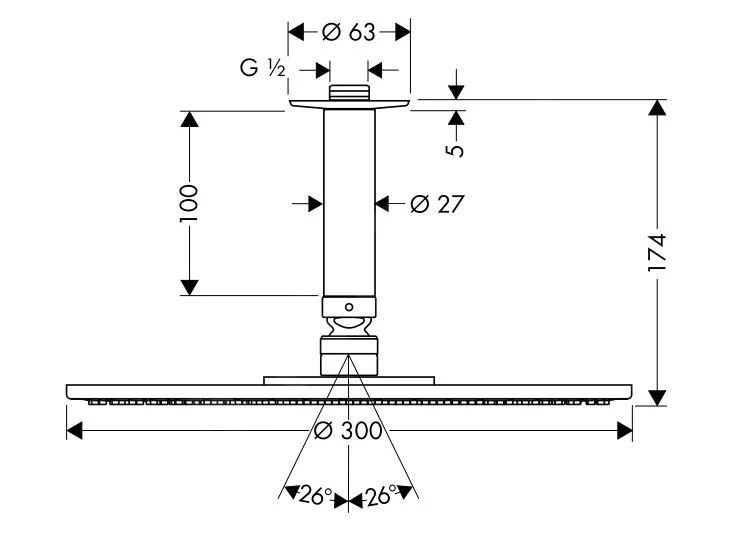 Hansgrohe Raindance - Hoofddouche 300, 1 Straalsoort, Plafondarm 100 Mm, Chroom 27494000 - Afbeelding 2