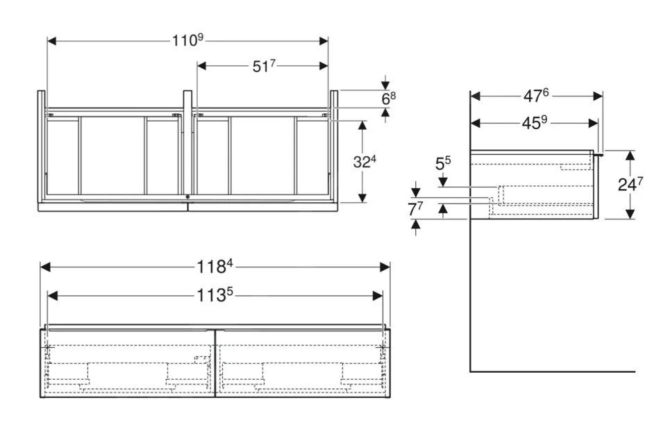 Geberit ICon - Wastafelonderkast 1184x247x476 Mm, 2 Laden, Glanzend Wit 502.314.01.2 - Afbeelding 2