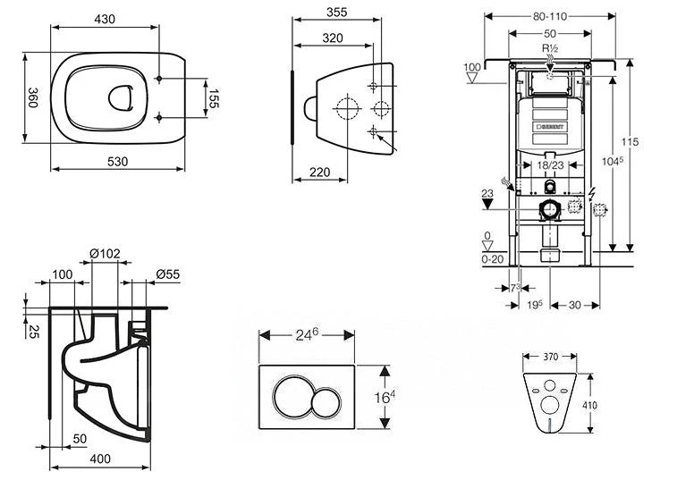 Geberit Duofix - Set Voorwandinstallatie, Toilet En Zitting Ideal Standard Tesi, Bedieningsplaat Sigma01, Rimless, SoftClose, Alpine Wit 111.355.00.5 NE1 - Afbeelding 2