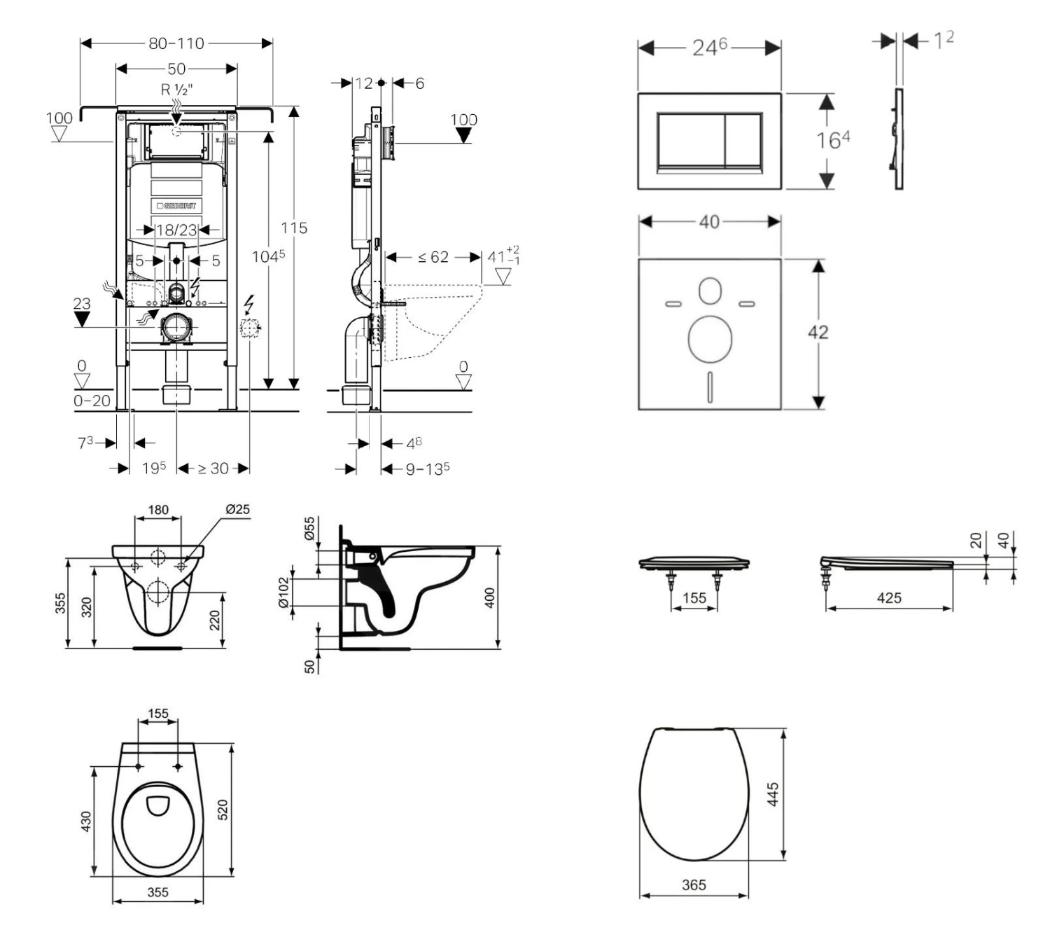Geberit Duofix - Set Voorwandinstallatie, Closet Alpha Met WC-zitting, Bedieningspaneel Sigma30, Wit/chroom 111.355.00.5 ND5 - Afbeelding 2