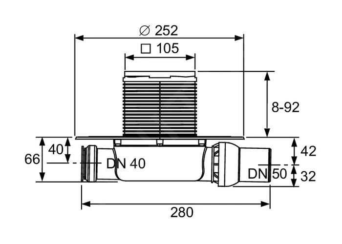 Tece Douchegoten - Afvoerset Horizontaal, Verlaagd, 100x100 Mm, Rvs/kunststof 3601100 - Afbeelding 2