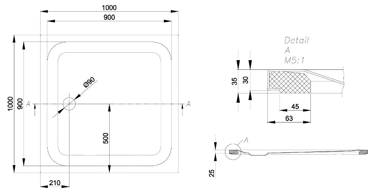 Bette Ultra - Douchebak 1000x1000 Mm, Met Ondersteuning, BetteGlaze Plus, Wit 5940-000PLUS,T1 - Afbeelding 2