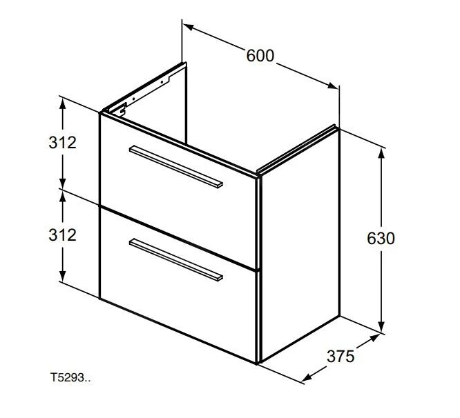 Ideal Standard I.Life S - Wastafelonderkast, 600x375x630 Mm, 2 Laden, Mat Carbon Grijs T5293NV - Afbeelding 2