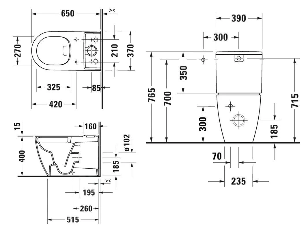 Duravit ME By Starck - Duoblokpot, Vario Afvoer, Rimless, HygieneGlaze, Wit 2005092000 - Afbeelding 2