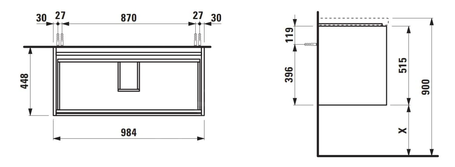 Laufen Lani - Wastafelonderkast, 98x45x52 Cm, 2 Laden, Grijs H4035621122661 - Afbeelding 2