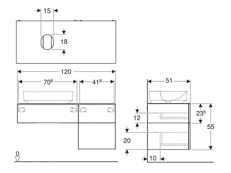 Geberit VariForm - Wastafelonderkast, 1200x510x550 Mm, Met Drie Laden En Sifon, Notenhout 501.186.00.1 - Afbeelding 2
