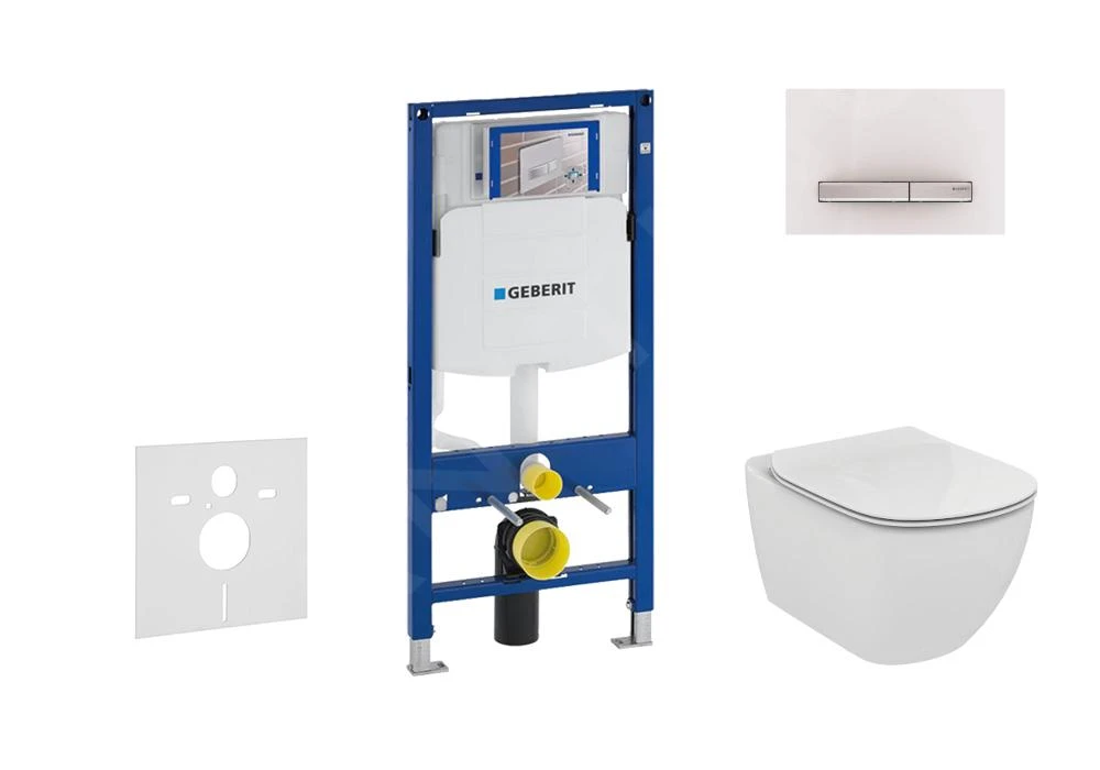 Geberit Duofix - Inbouwreservoir Voor Hangend Toilet Met SIGMA50 Bedieningsknop, Alpine Wit + Ideal Standard Tesi - Hangend Toilet En Wc-bril 111.300.00.5 NF8