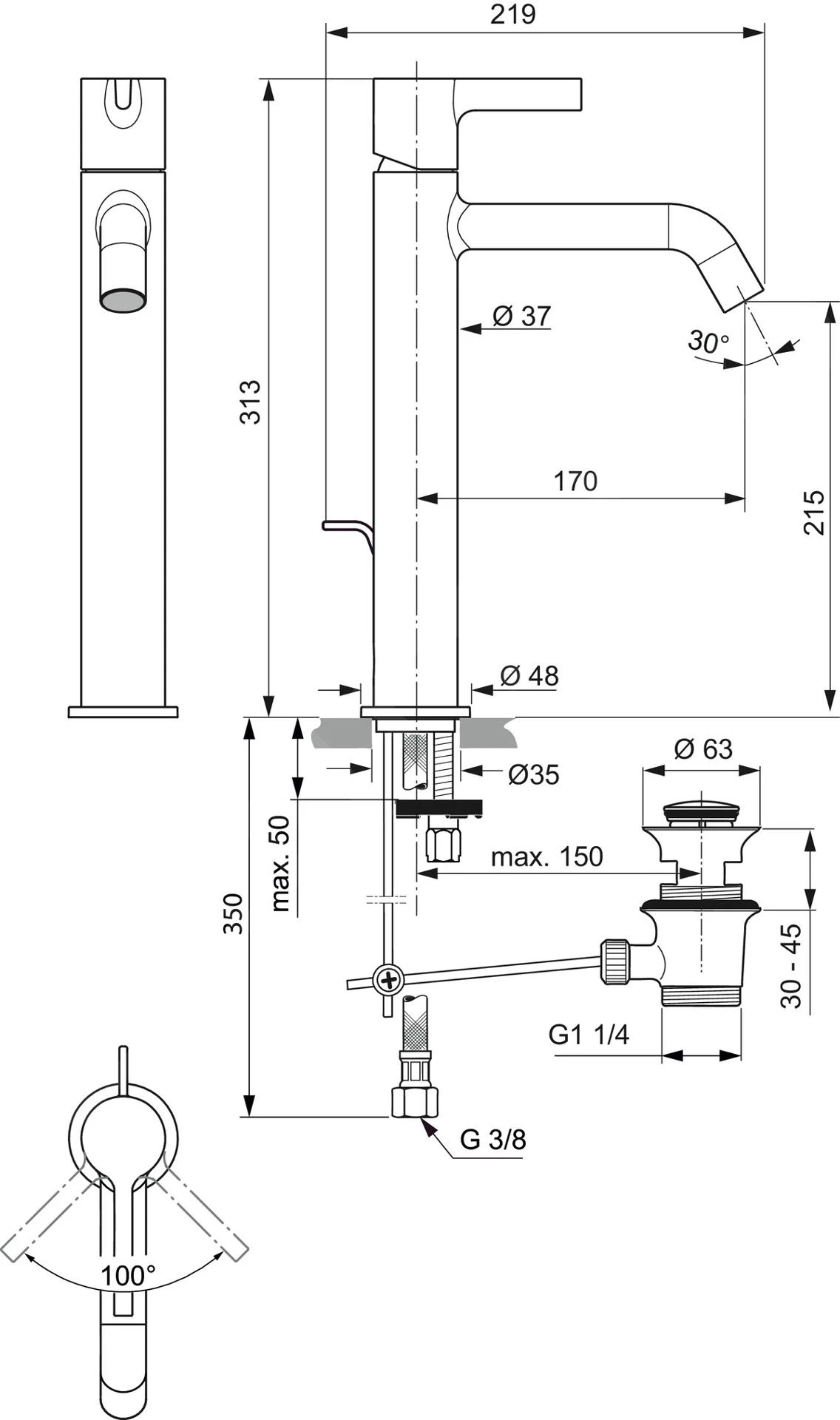 Ideal Standard Joy - Wastafelkraan Met Waste, Brushed Gold BC781A2 - Afbeelding 2