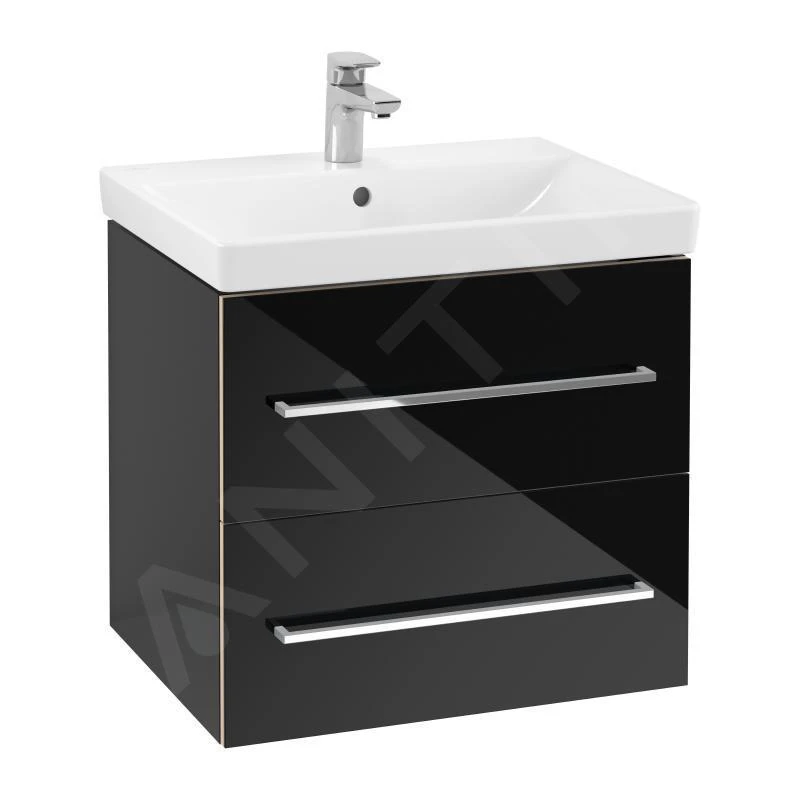 Villeroy & Boch Avento - Wastafelkast, 580x514x452 Mm, 2 Laden, Crystal Black A88900B3