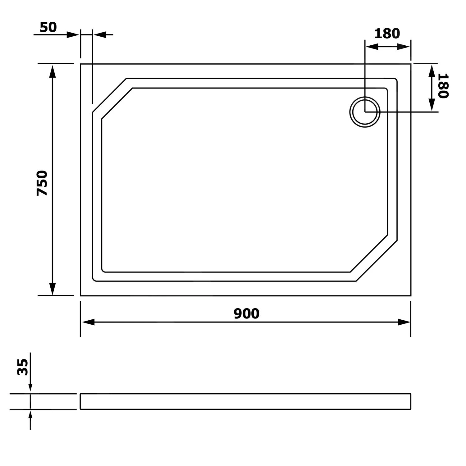 Gelco Douchebakken - SARA Douchebak Van Gegoten Marmer, 900x750 Mm, Wit HS9075 - Afbeelding 2
