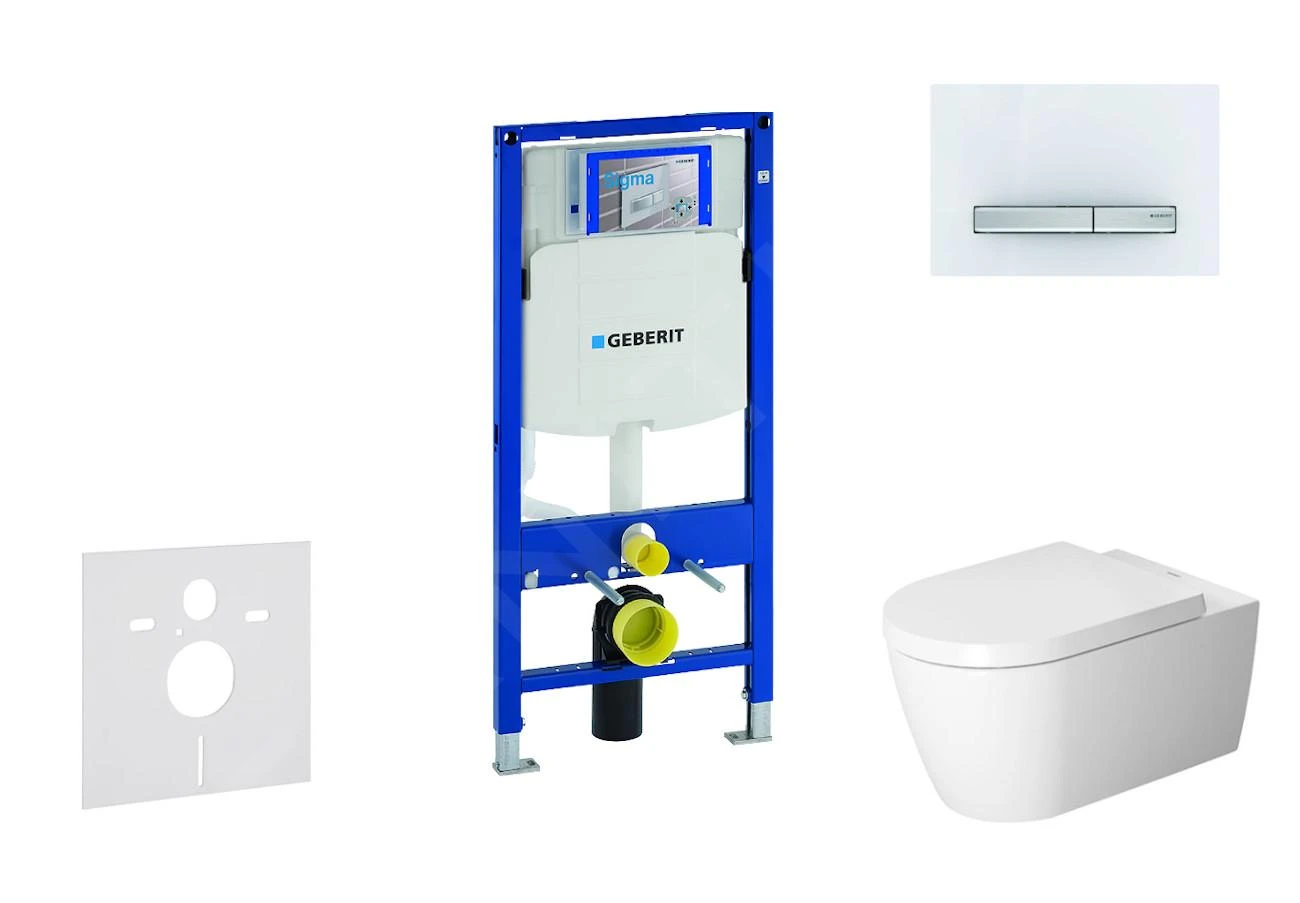 Geberit Duofix - Toiletset Met Sigma50 Bedieningsplaat, Alpine Wit + Duravit ME By Starck Hangend Toilet En Wc Bril, Rimless, SoftClose 111.300.00.5 NM8