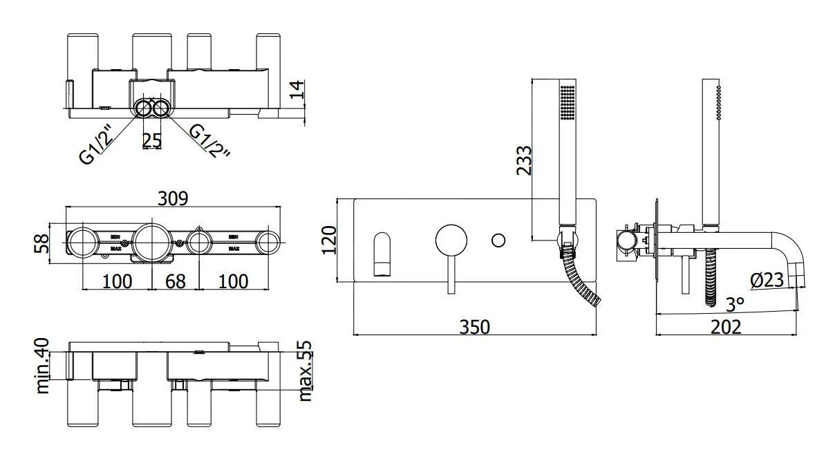 Paffoni Light - Inbouw Badkraan, Met Toebehoren En Inbouwdeel, Mat Zwart LIG001NO - Afbeelding 2
